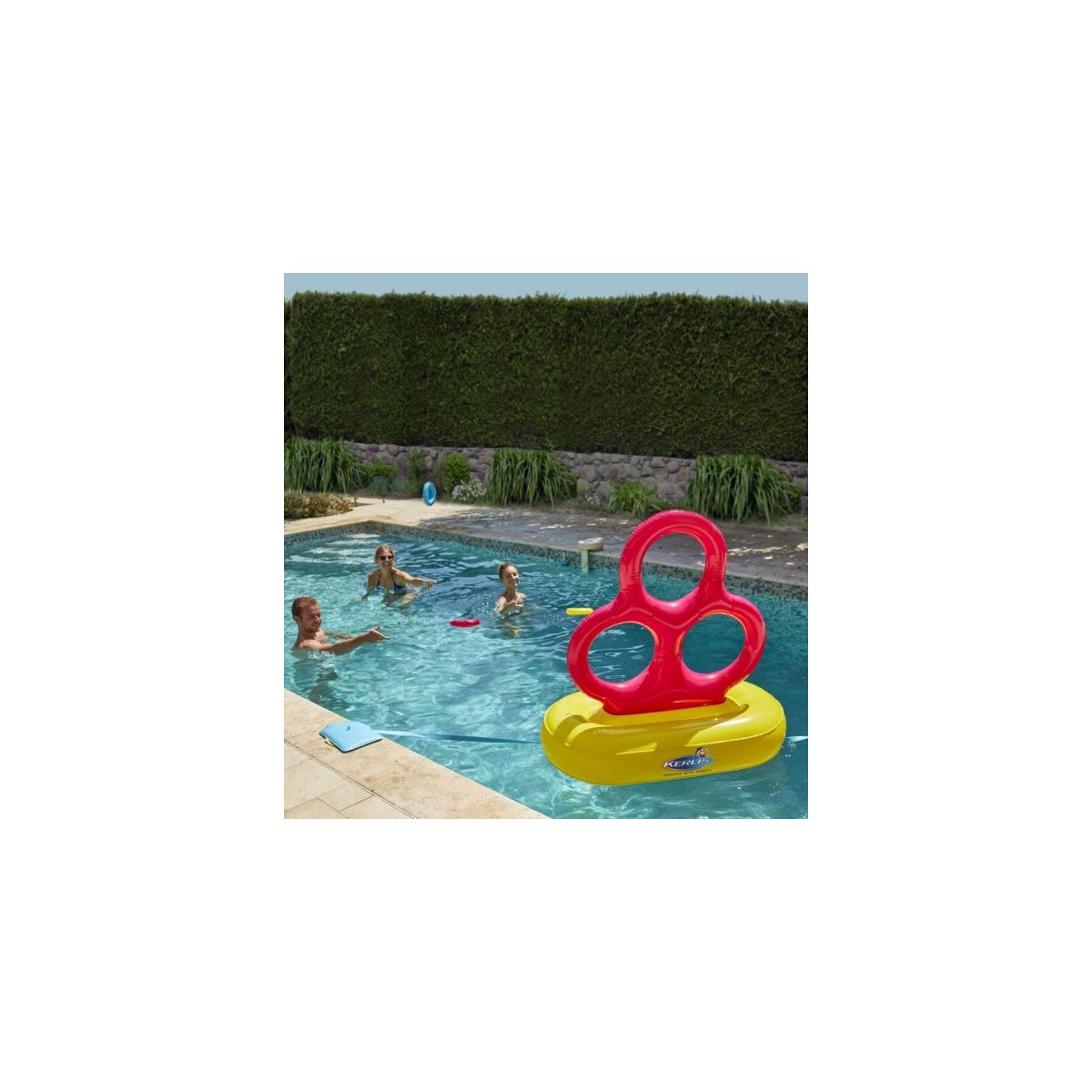 Inflatable water game with three hoops