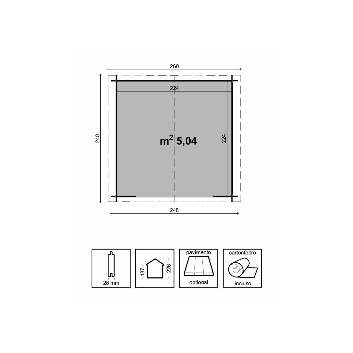 Casetta da giardino in legno Noemi 250x250 - LOSA LEGNAMI | Vannini Aqua&Pool